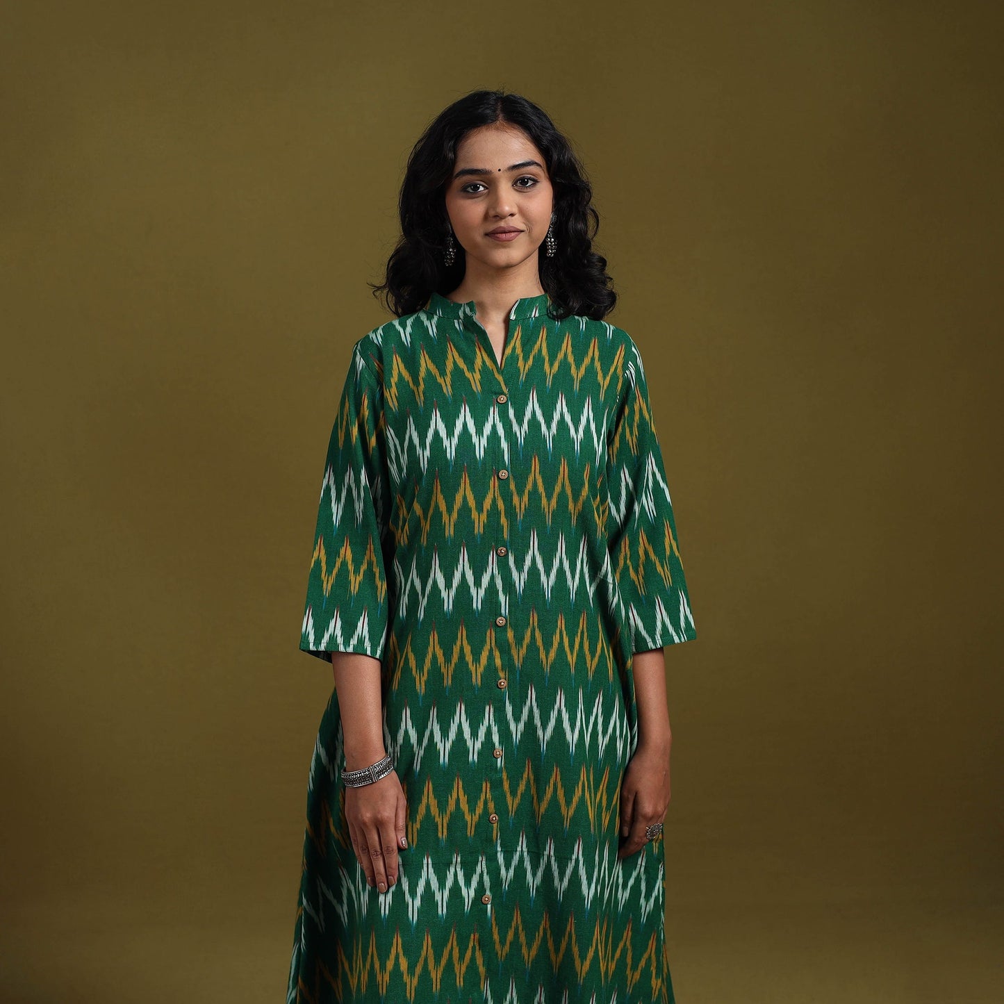 Cotton a-line pochampally ikat kurta for women 06