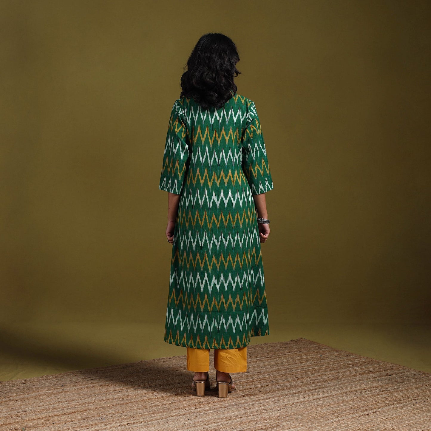 Cotton a-line pochampally ikat kurta for women 06