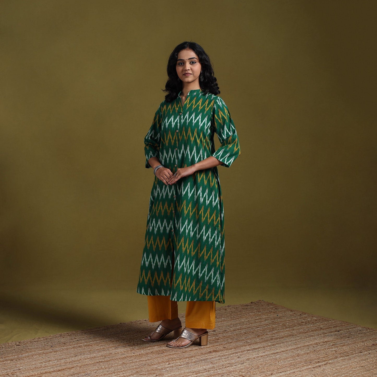 Cotton a-line pochampally ikat kurta for women 06