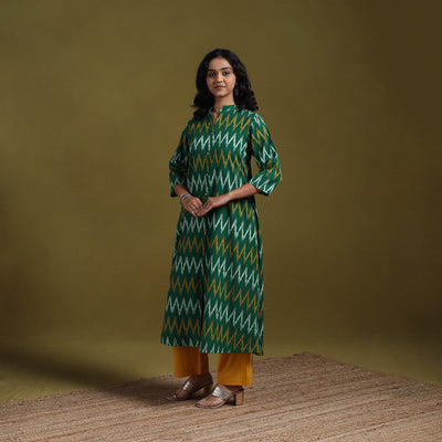 Cotton a-line pochampally ikat kurta for women 06