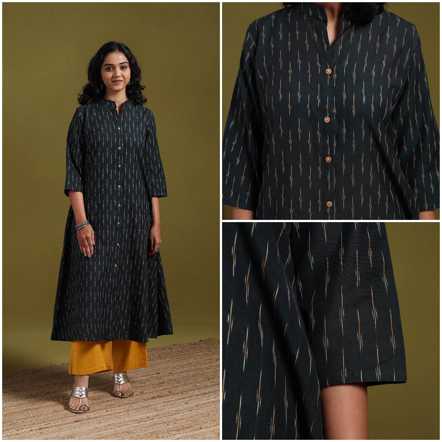 Cotton a-line pochampally ikat kurta for women 09