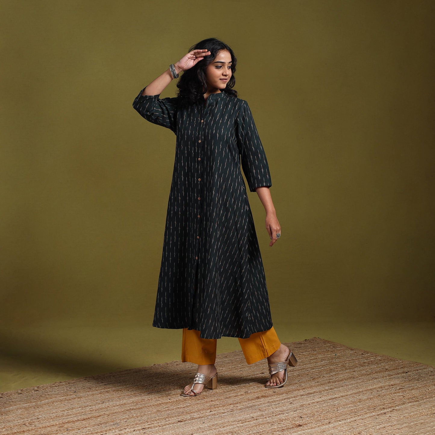 Cotton a-line pochampally ikat kurta for women 09