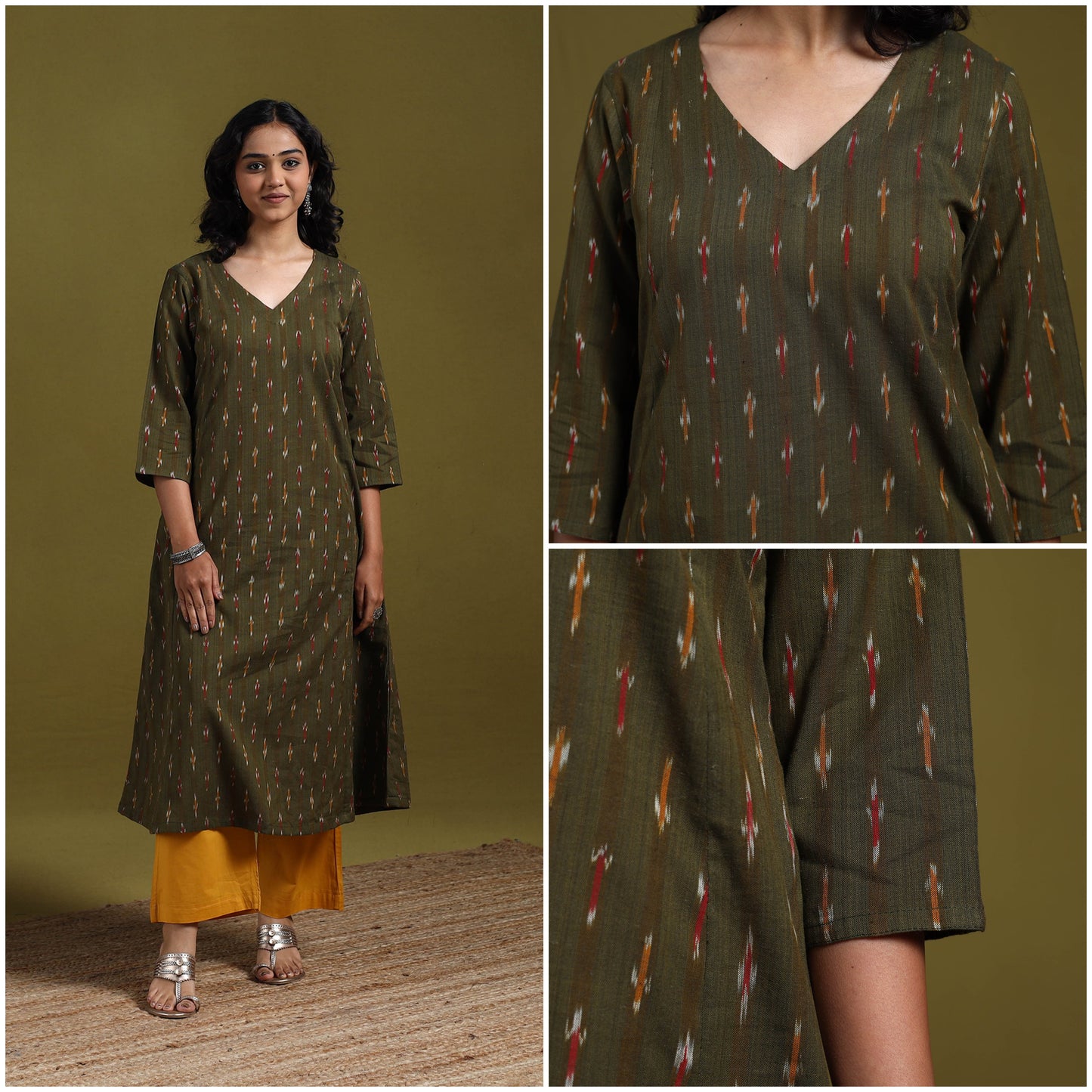 Cotton a-line pochampally ikat kurta for women 25