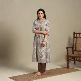 Block Print Cotton A-Line Sanganeri Kurta