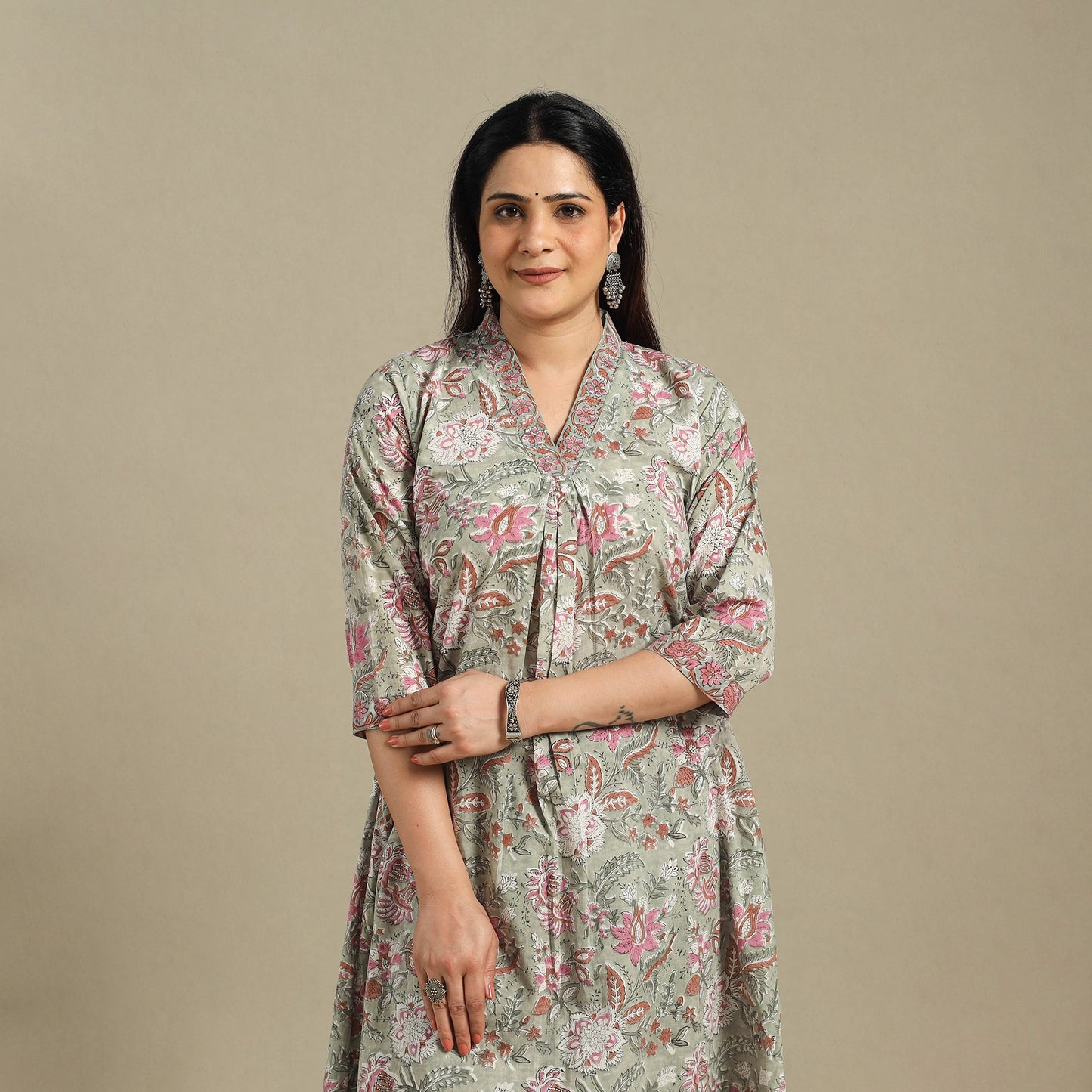 Block Print Cotton A-Line Sanganeri Kurta