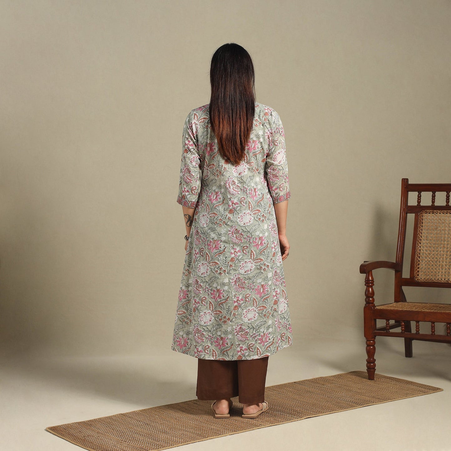 Block Print Cotton A-Line Sanganeri Kurta