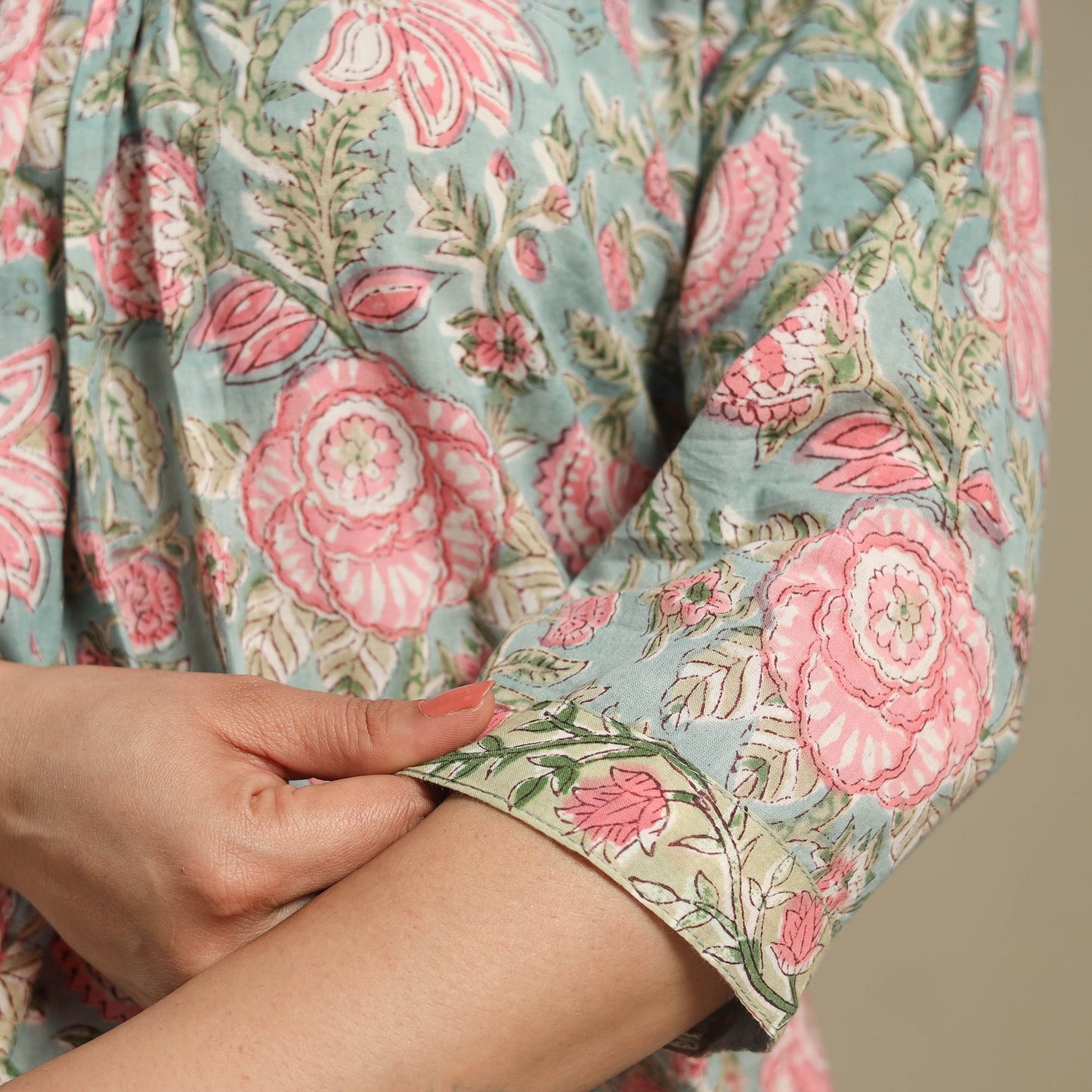 Green - cotton a-line sanganeri kurta 02 - handcrafted