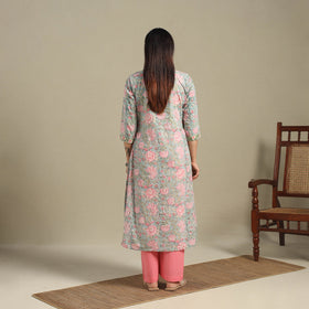 Green - cotton a-line sanganeri kurta 02 - handcrafted