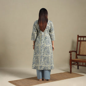 Green - cotton a-line sanganeri kurta 09 - handcrafted