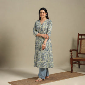 Green - cotton a-line sanganeri kurta 09 - handcrafted