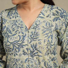 Green - cotton a-line sanganeri kurta 09 - handcrafted