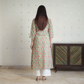 Green - cotton a-line sanganeri kurta 09 - handcrafted