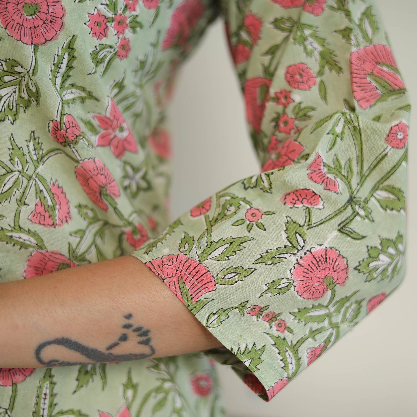 Green - cotton a-line sanganeri kurta 09 - handcrafted