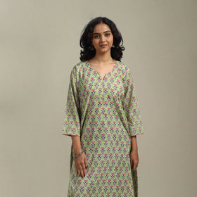Green - cotton a-line sanganeri kurta 21 - handcrafted