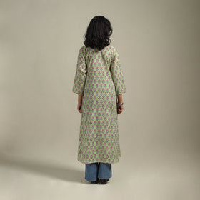 Green - cotton a-line sanganeri kurta 21 - handcrafted