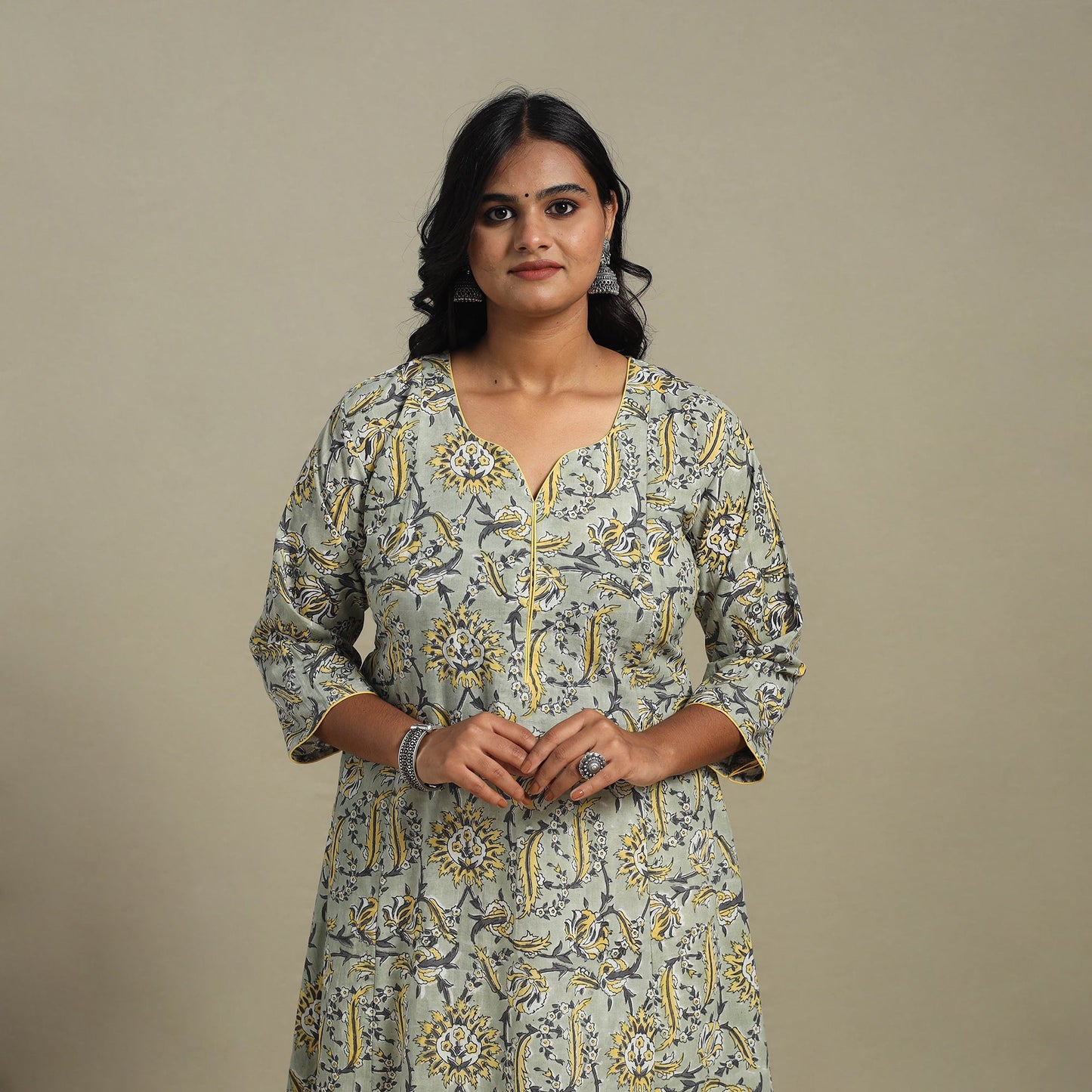 Green - cotton a-line sanganeri kurta 22 - handcrafted