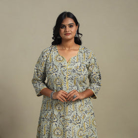 Green - cotton a-line sanganeri kurta 22 - handcrafted