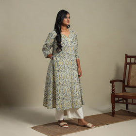 Green - cotton a-line sanganeri kurta 22 - handcrafted