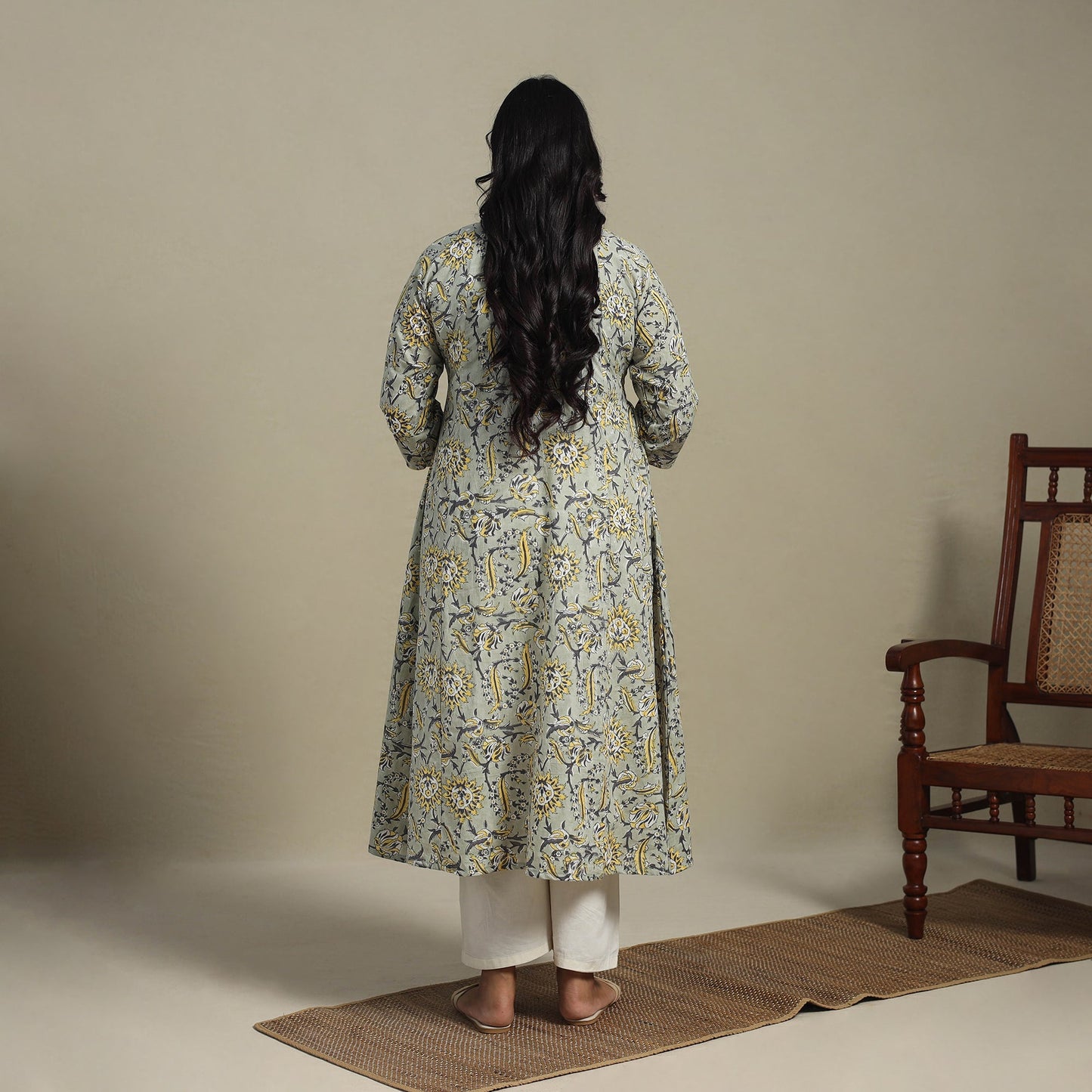 Green - cotton a-line sanganeri kurta 22 - handcrafted