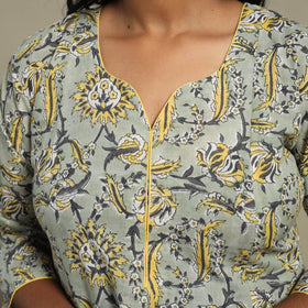 Green - cotton a-line sanganeri kurta 22 - handcrafted