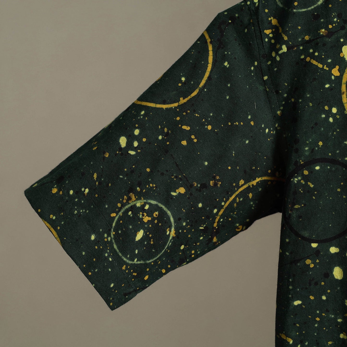 Green Block Print Cotton Men Half Sleeve Ajrakh Shirt