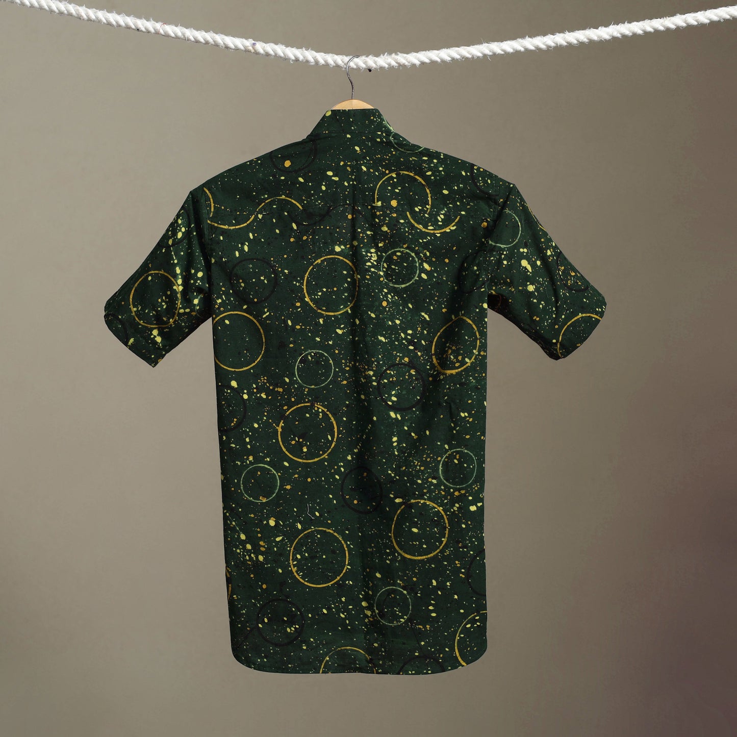 Green Block Print Cotton Men Half Sleeve Ajrakh Shirt