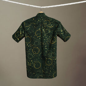 Green Block Print Cotton Men Half Sleeve Ajrakh Shirt
