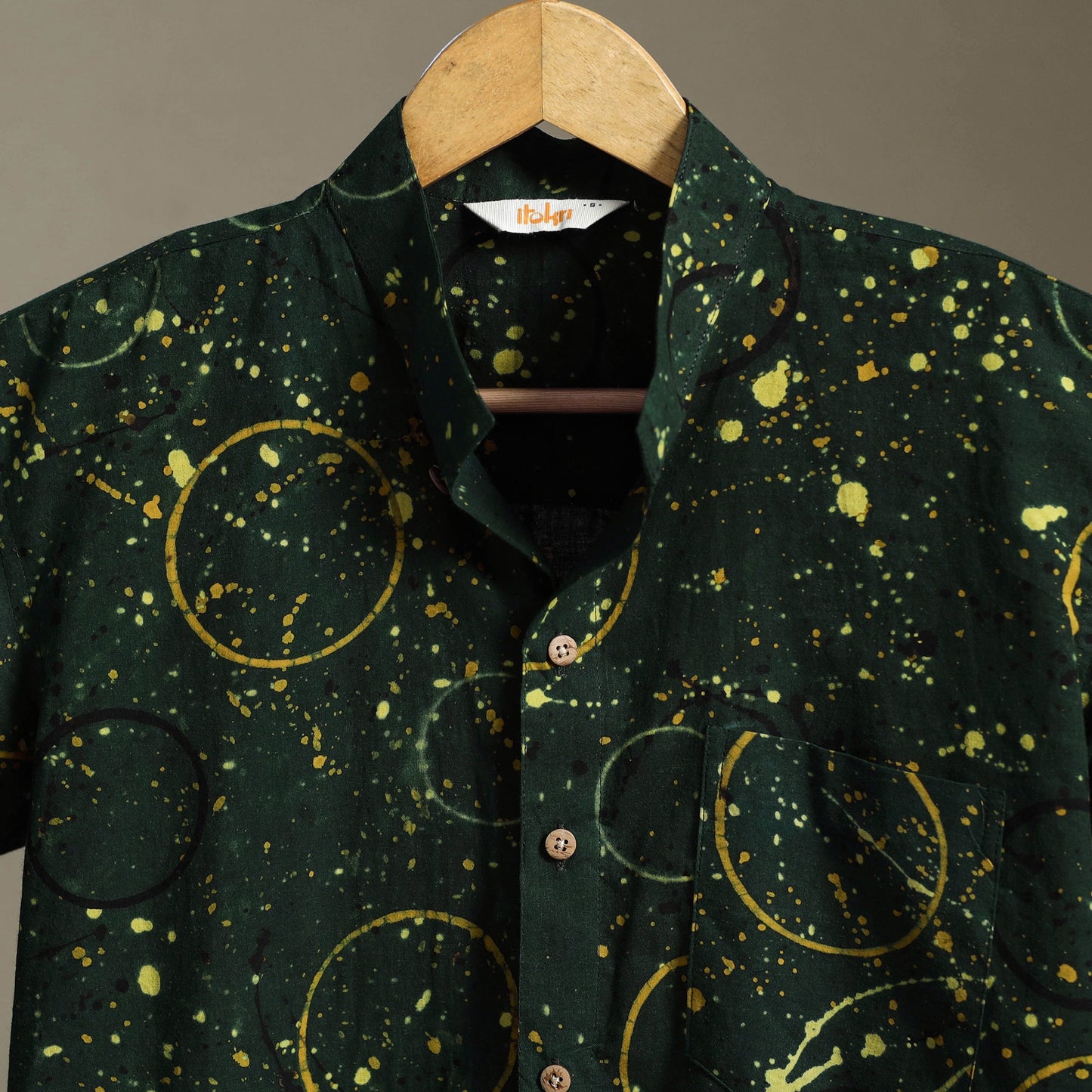 Green Block Print Cotton Men Half Sleeve Ajrakh Shirt