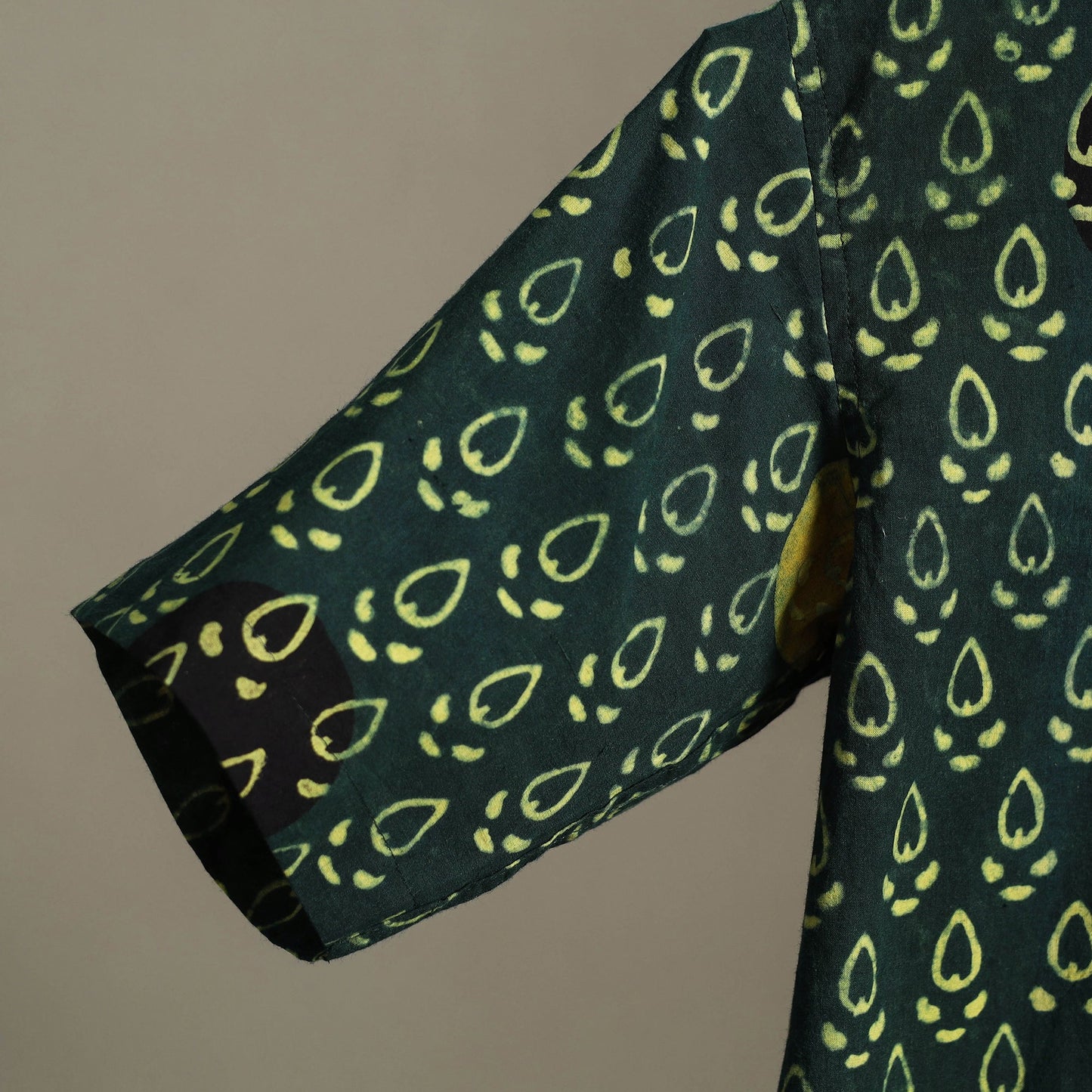 Green Block Print Cotton Men Half Sleeve Ajrakh Shirt