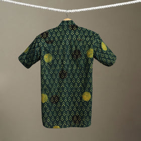 Green Block Print Cotton Men Half Sleeve Ajrakh Shirt