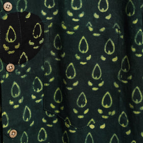 Green Block Print Cotton Men Half Sleeve Ajrakh Shirt