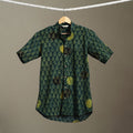 Green Block Print Cotton Men Half Sleeve Ajrakh Shirt