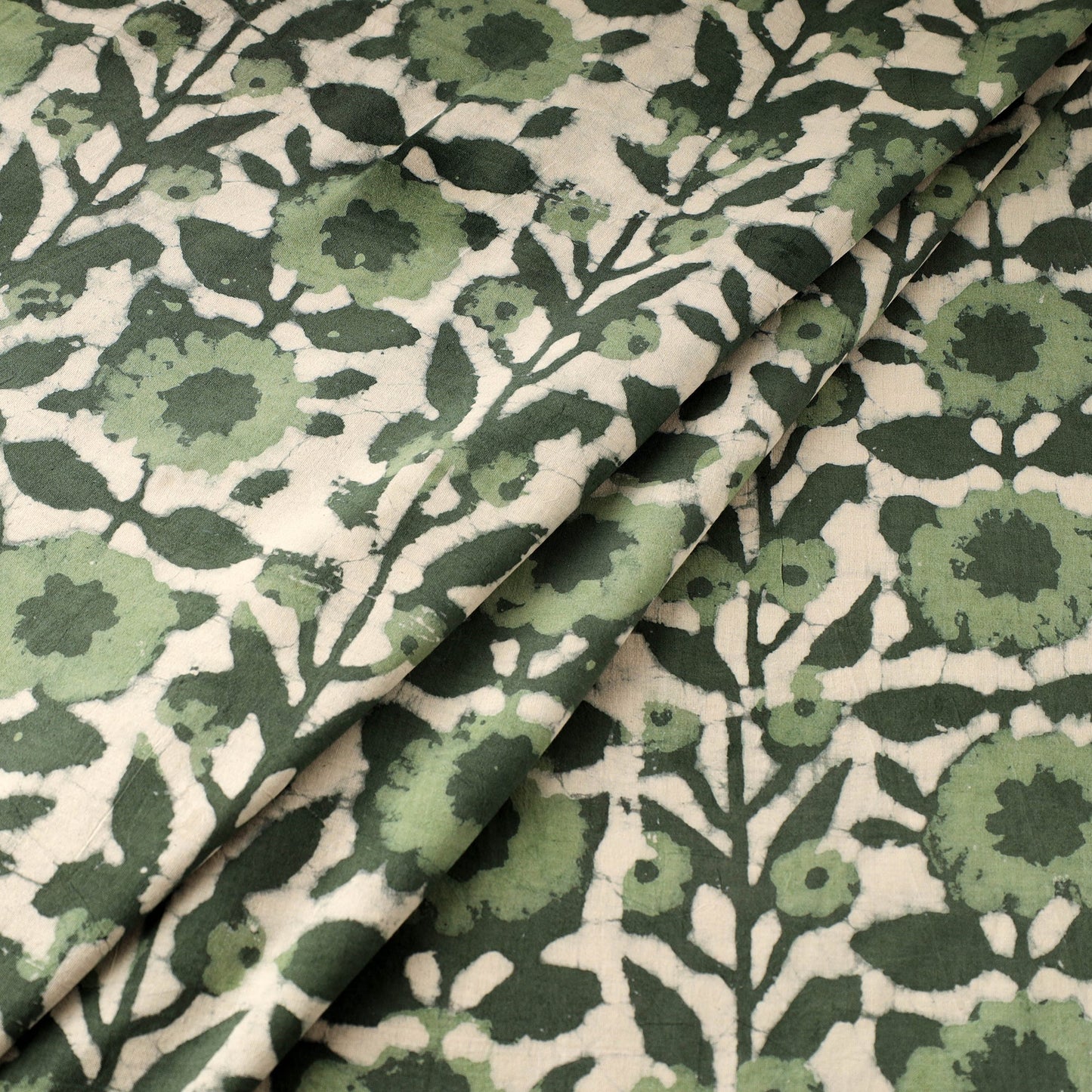 Green Block Print Cotton Natural Dyed Jahota Fabric