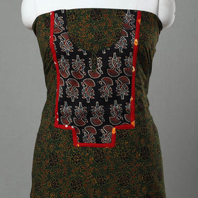 Green - Ajrakh Print Cotton Patchwork Kurta Material (3m) 06