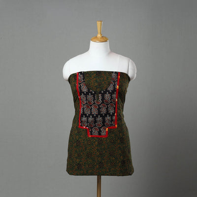 Green - Ajrakh Print Cotton Patchwork Kurta Material (3m) 06