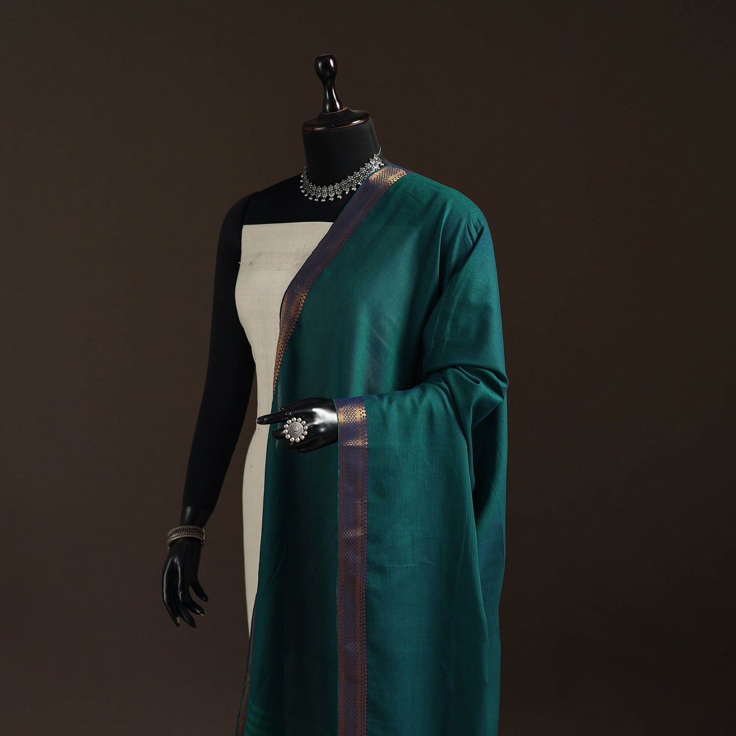 Cotton plain dupatta with thread border 39 - handcrafted