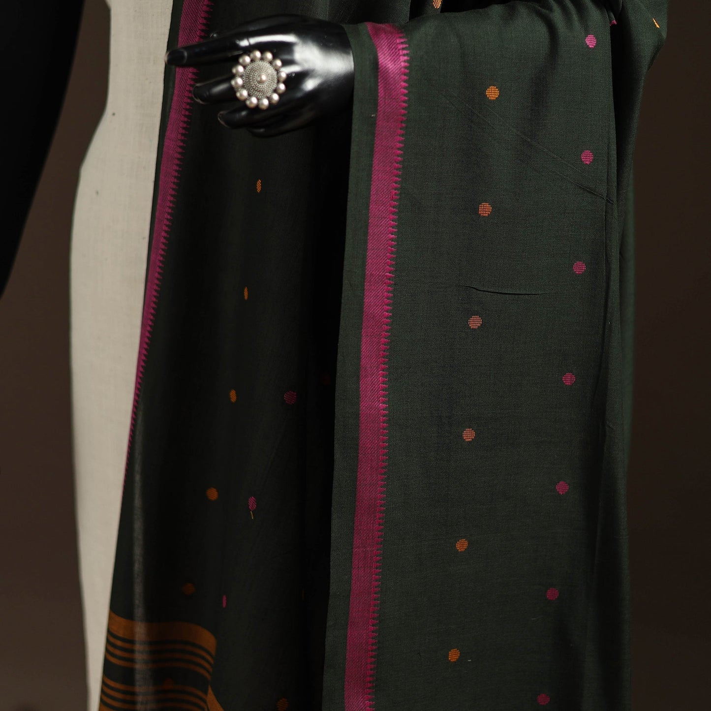 Cotton plain dupatta with thread border 44 - handcrafted
