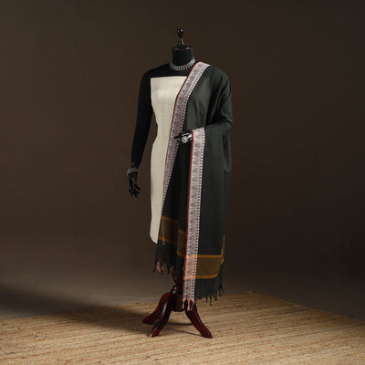 Cotton plain dupatta with thread border 55 - handcrafted