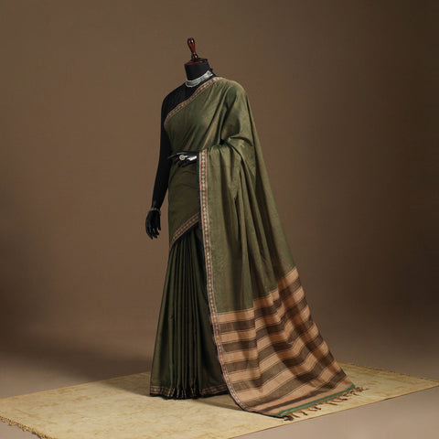 Green - cotton plain saree with thread border 34