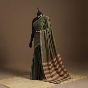 Green - cotton plain saree with thread border 34