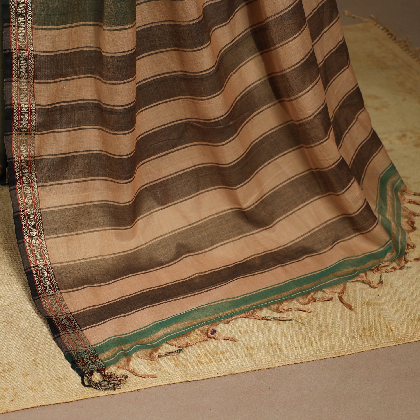 Green - cotton plain saree with thread border 34