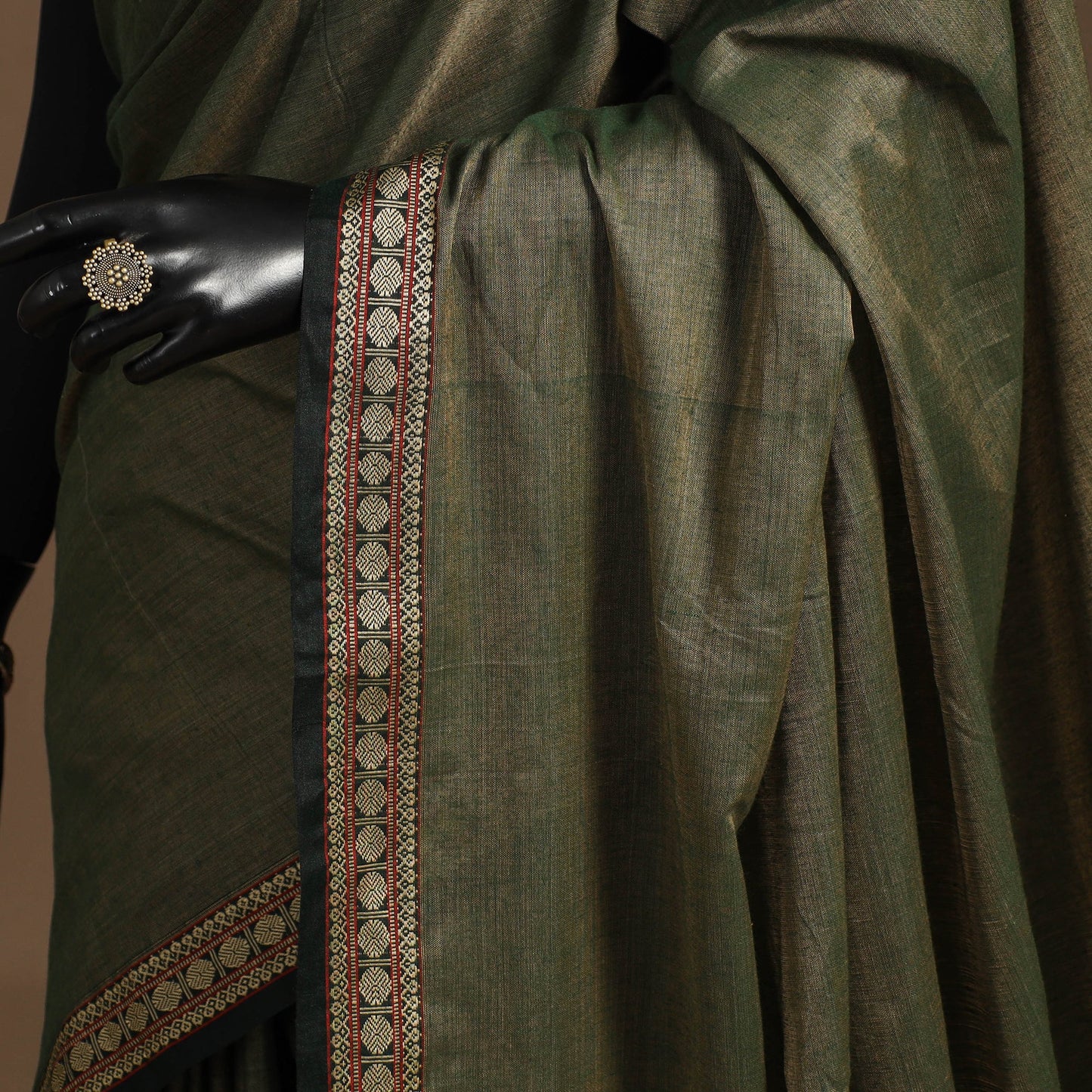 Green - cotton plain saree with thread border 34