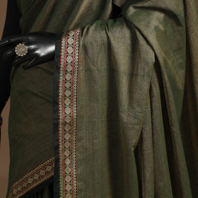Green - cotton plain saree with thread border 34