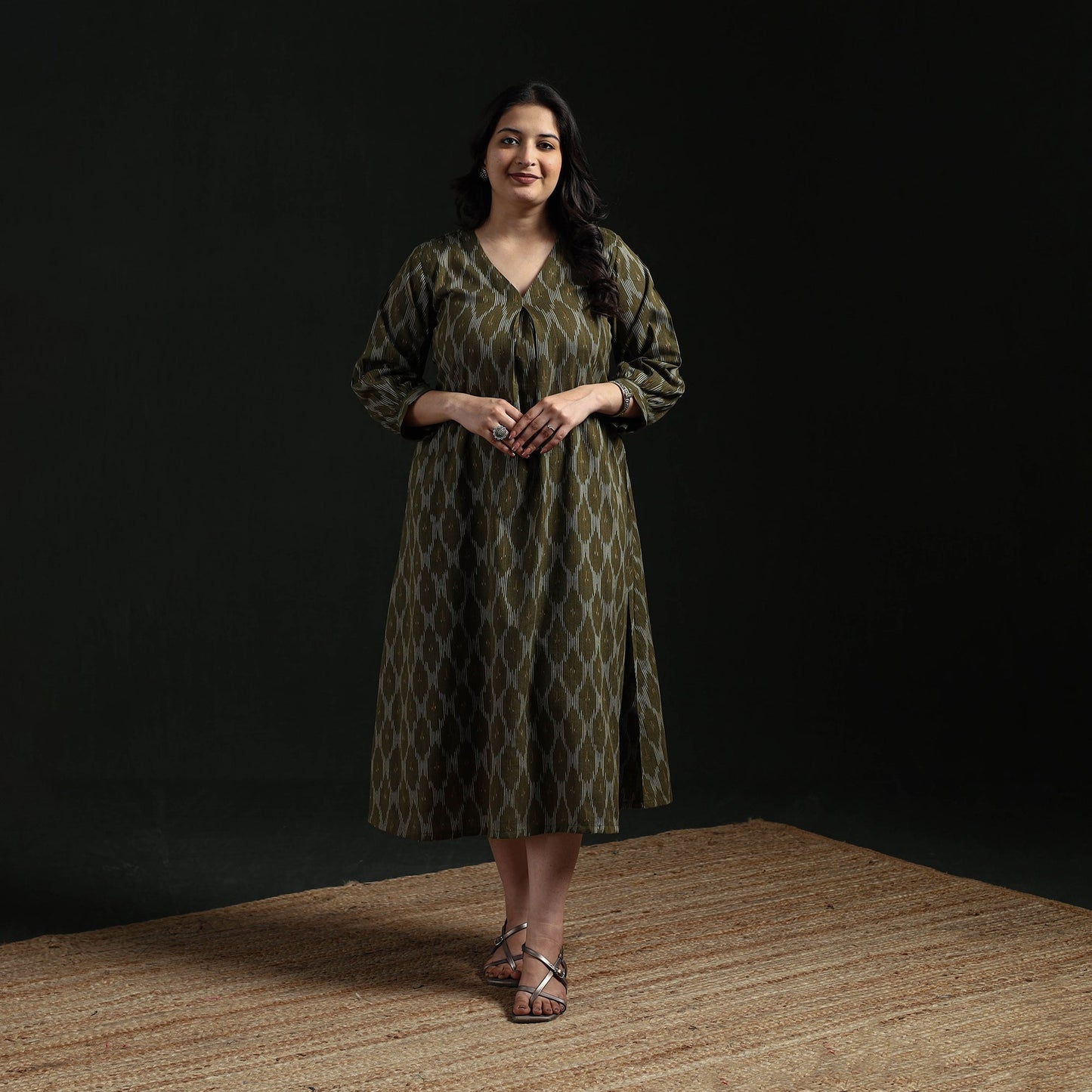 Cotton pochampally ikat dress 12 - handcrafted