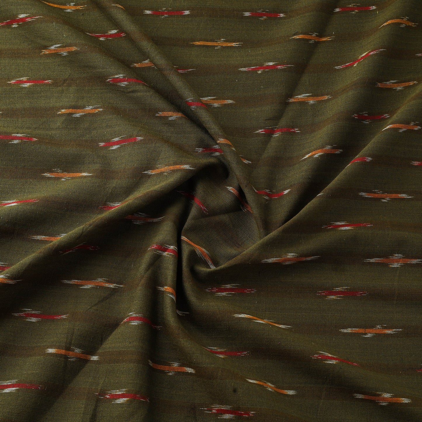 Green Cotton Pochampally Ikat Fabric