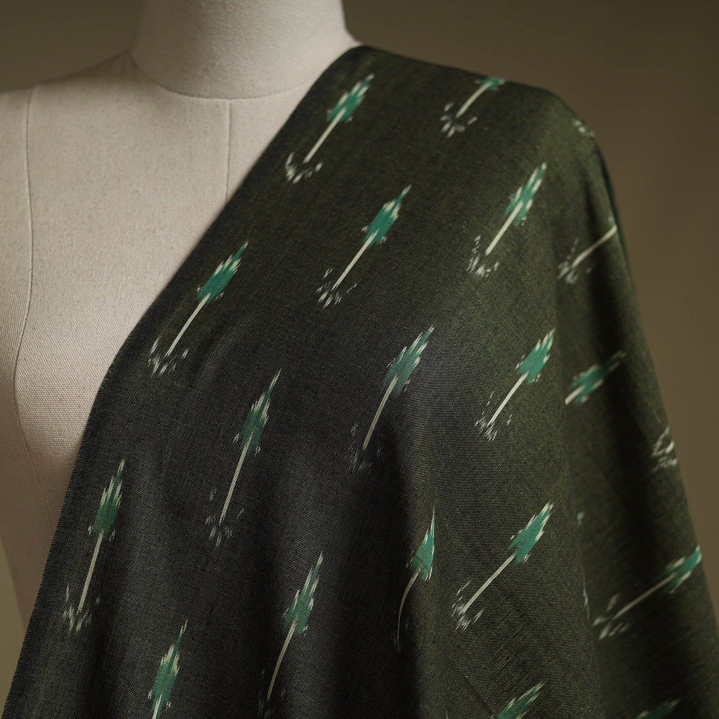 Green - cotton pochampally ikat fabric 10 - handcrafted