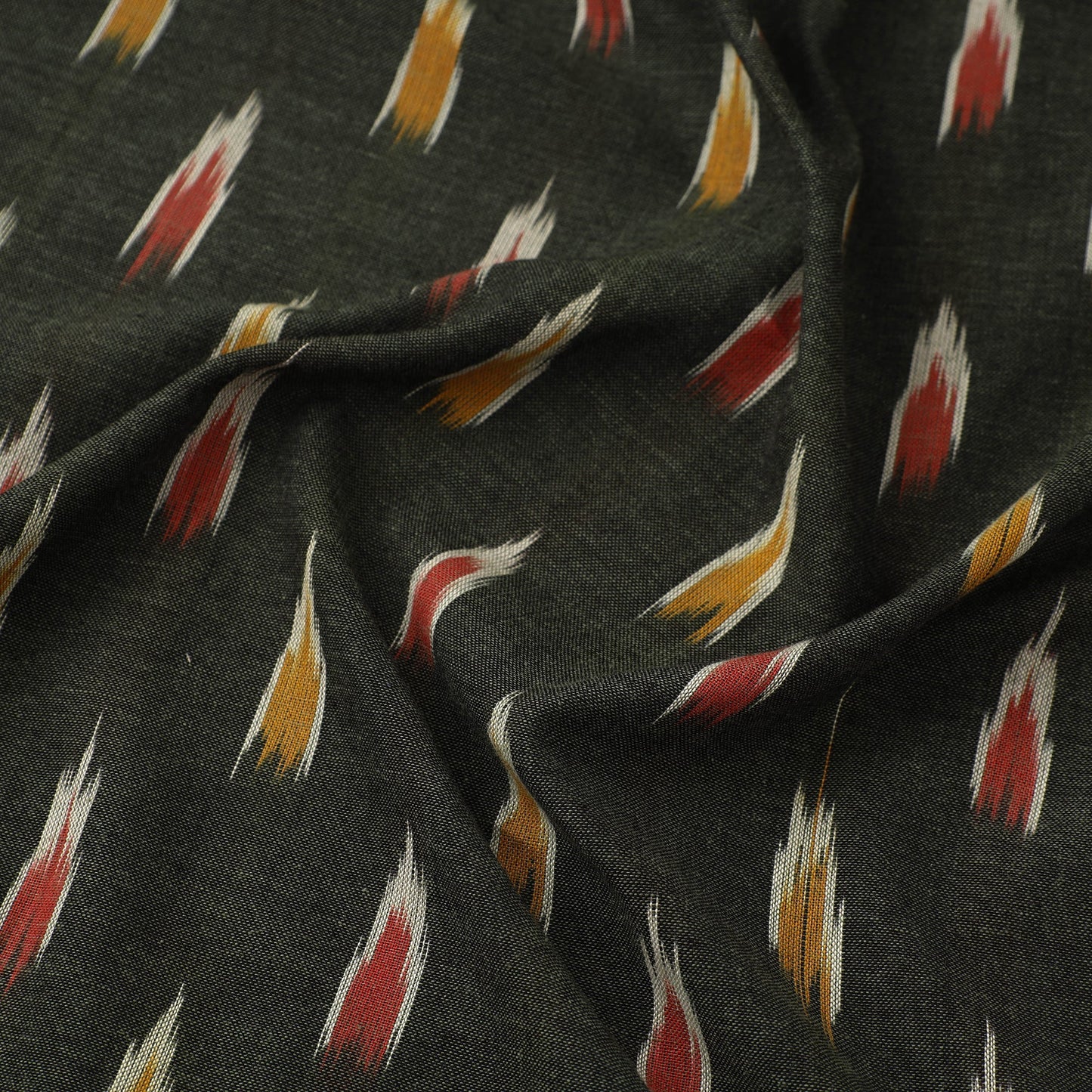 Black Cotton Pochampally Ikat Fabric 