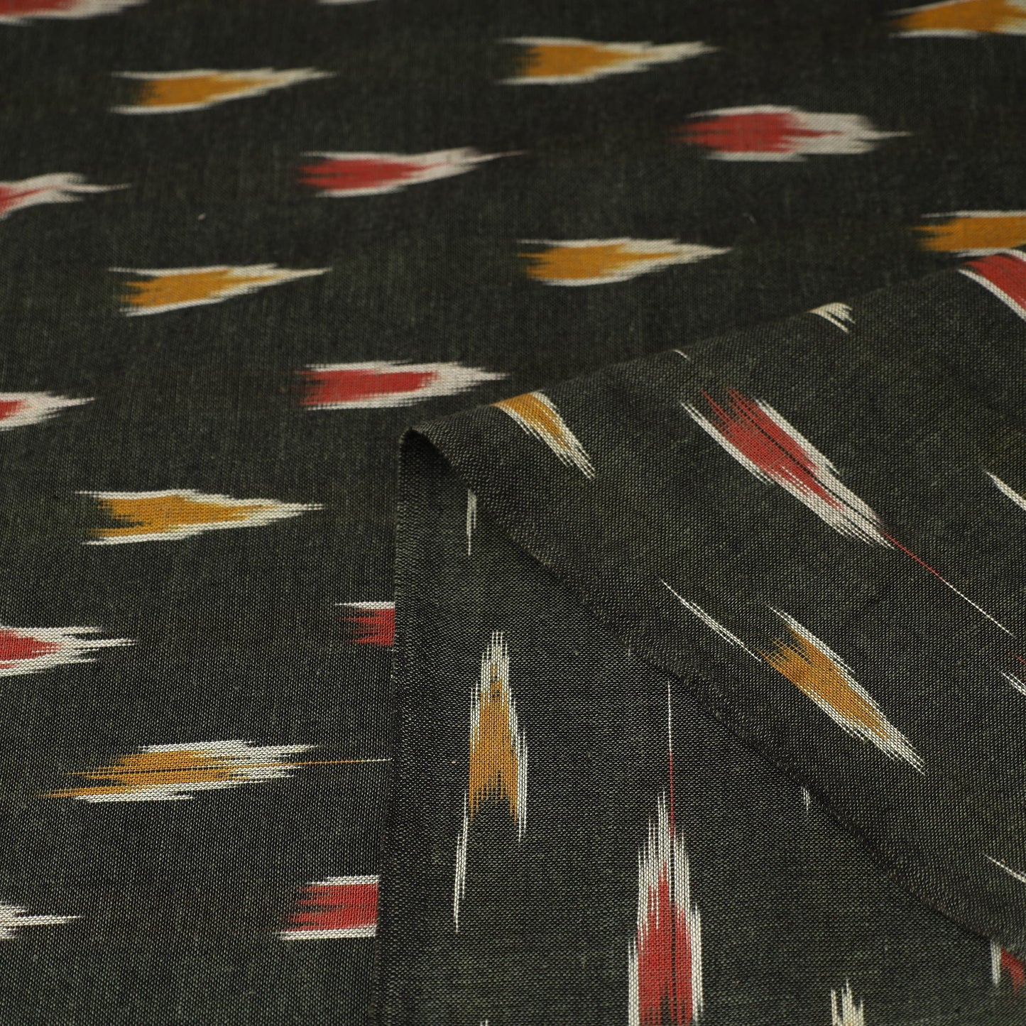 Black Cotton Pochampally Ikat Fabric 