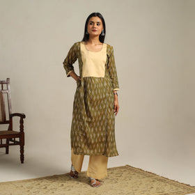 Green Cotton Pochampally Ikat Kurta Set (Set of 2)