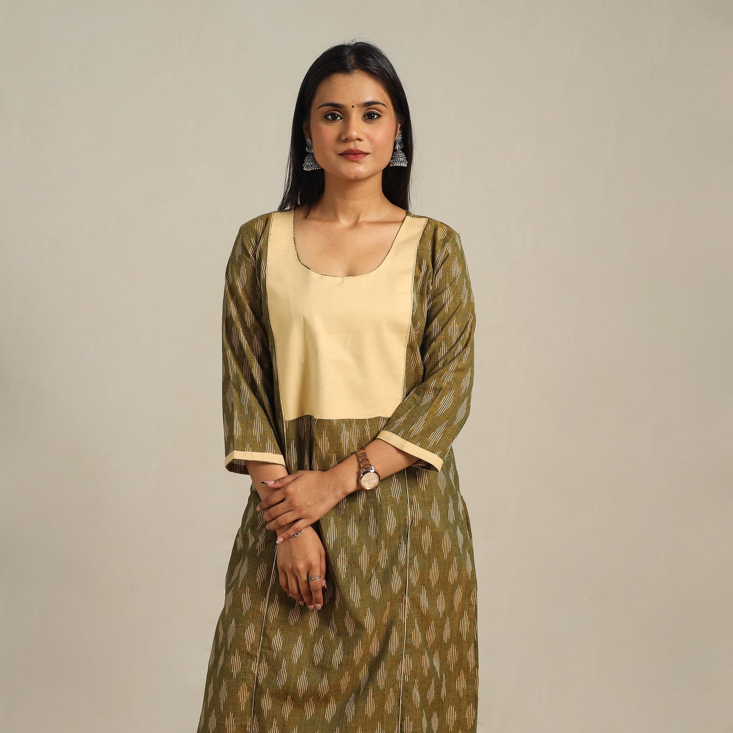 Green Cotton Pochampally Ikat Kurta Set (Set of 2)